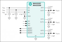 Линейные LDO стабилизаторы Maxim c двумя/тремя выходами и низким уровнем шума