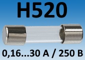 Цилиндрические предохранители серии H520 в стеклянном корпусе 5х20мм
